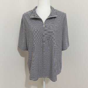 Tommy Bahama Island Zone 1/4 Zip Top Black & White Striped Women's Size XL